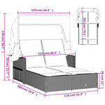 vidaXL Chaise longue double et auvent et coussins noir résine tressée