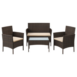 Salon de jardin extérieur ensemble 4 pièces de mobilier surface tressée en pe table et chaises pour terrasse jardin balcon marron et taupe 12_0001663