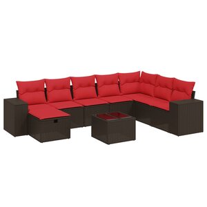 vidaXL Salon de jardin avec coussins 9 Pièces marron résine tressée