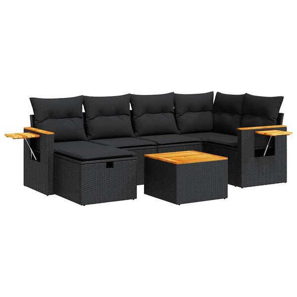 vidaXL Salon de jardin 7 Pièces avec coussins noir résine tressée