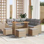 Ensemble de canapé de jardin de 9 pièces avec coussins Beige Rotin synthétique Acacia