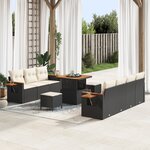 Ensemble de canapés de jardin de 10 pièces avec coussins poly rotin noir acacia