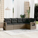 vidaXL Salon de jardin 5 Pièces avec coussins gris résine tressée