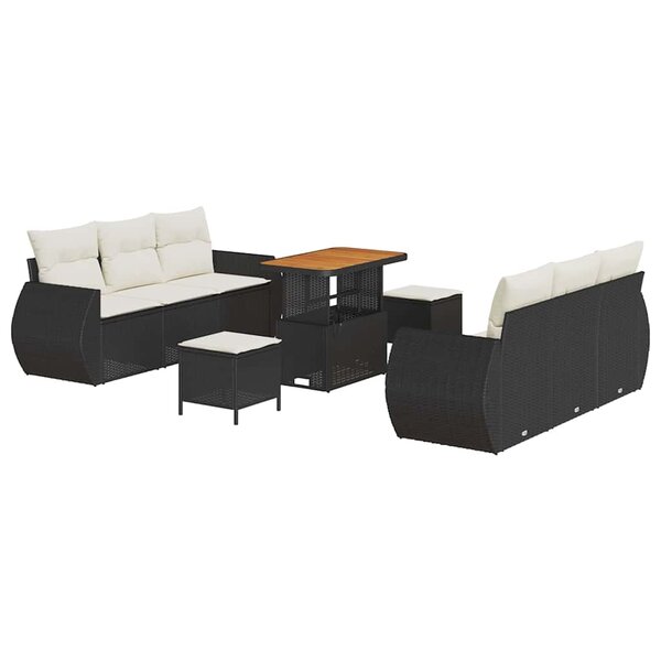 vidaXL Ensemble de canapé de jardin avec coussin 9 Pièces Noir et crème