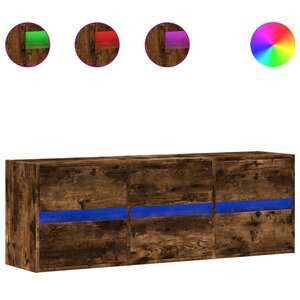 vidaXL Meuble TV mural avec lumières LED chêne fumé 130x31x45 cm