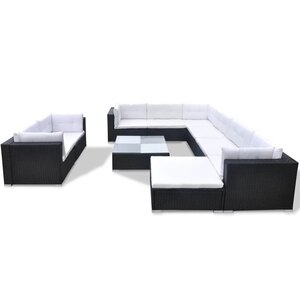 vidaXL Salon de jardin 10 Pièces avec coussins Résine tressée Noir