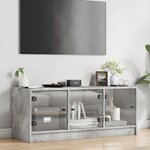 vidaXL Meuble TV avec portes en verre gris béton 102x37x42 cm