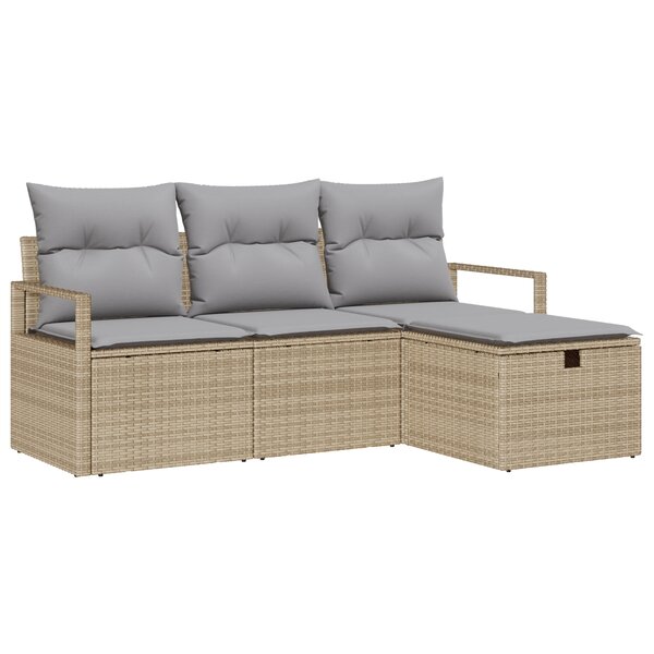 Set de canapé de jardin 4 pièces vidaXL avec coussins Beige Poly Rattan