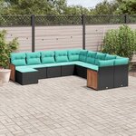 vidaXL Salon de jardin 11 Pièces avec coussins noir résine tressée