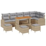 vidaXL Ensemble de canapé de jardin 10 pièces avec coussins Beige Poly Rattan Acacia