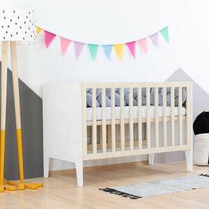 Lit évolutif bébé blanc à barreaux couleur naturel 60 x 120 cm