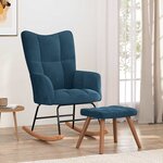 vidaXL Chaise à bascule avec tabouret en velours bleu