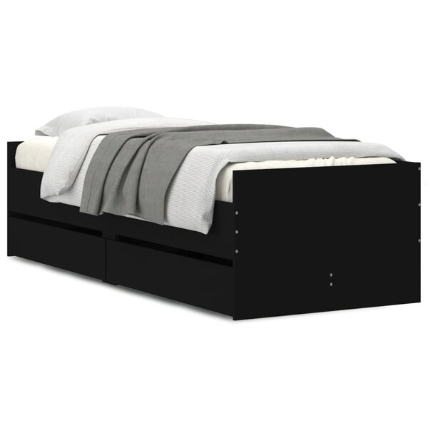 vidaXL Cadre de lit avec tiroirs sans matelas noir 100x200 cm