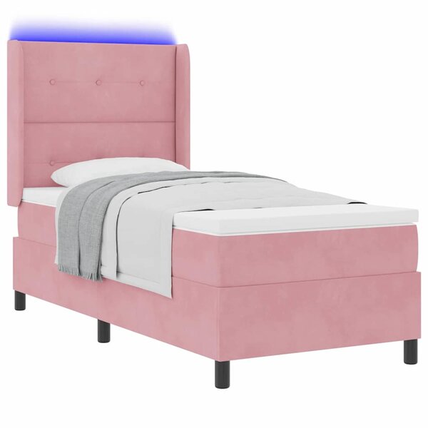 vidaXL Lit à ressorts avec matelas avec LED Rose 90 x 190 cm Velours