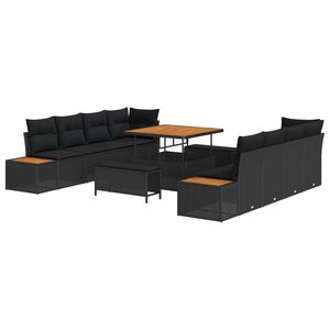 vidaXL Ensemble de canapé de jardin avec coussin 11 Pièces Noir