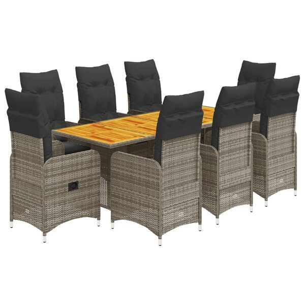 vidaXL Ensemble de bistro de jardin 9 Pièces coussins gris poly rotin