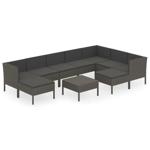 Salon de jardin meuble d'extérieur ensemble de mobilier 10 pièces avec coussins résine tressée gris 02_0015140