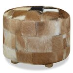 vidaXL Pouf Cuir véritable Rond 50 x 50 x 45 cm