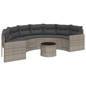 vidaXL Canapé de jardin table coussins demi-rond gris résine tressée