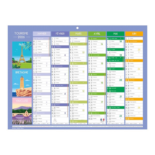Calendrier Mural 2026 - 22 x 29.5 cm - Tourisme