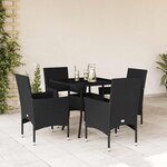 vidaXL Ensemble à manger de jardin et coussins 5 Pièces noir rotin verre