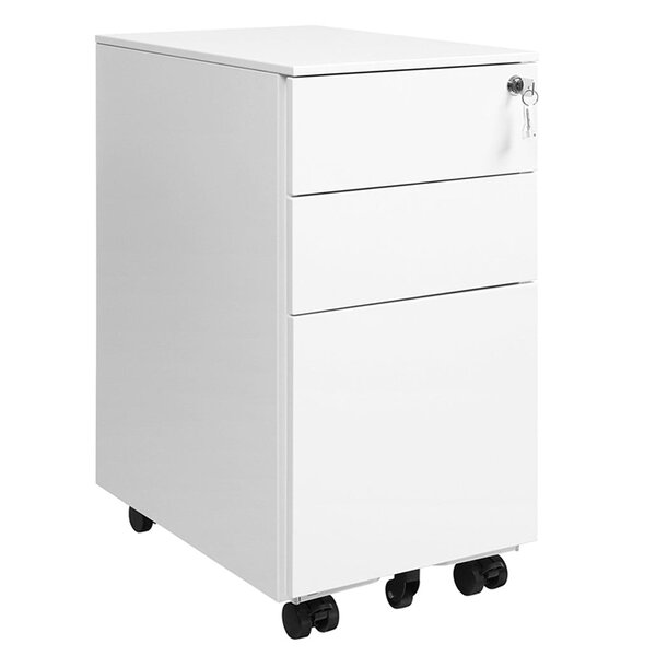 Caisson de bureau à roulettes avec 3 tiroirs et classeur suspendu 30 x 45 x 60 cm armoire de bureau verrouillable pour dossiers et documents corps d'armoire prémonté blanc 12_0004807