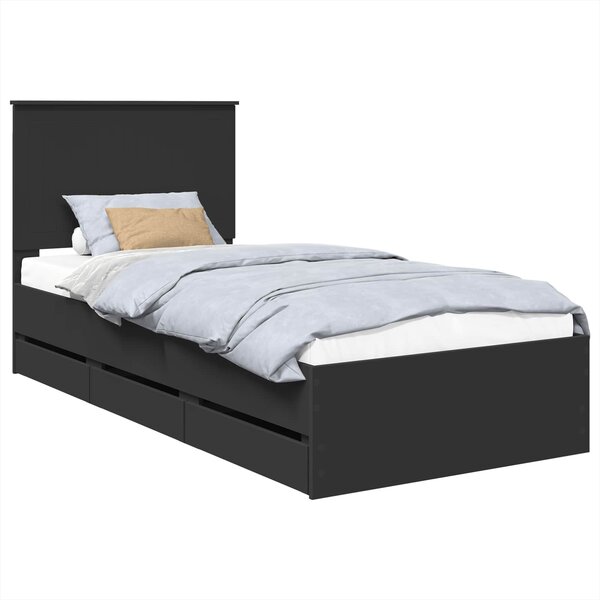 vidaXL Cadre de lit avec tiroir Noir 90 x 190 cm Bois Ingénierie