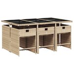 vidaXL Ensemble à manger de jardin et coussins 7 Pièces beige poly rotin