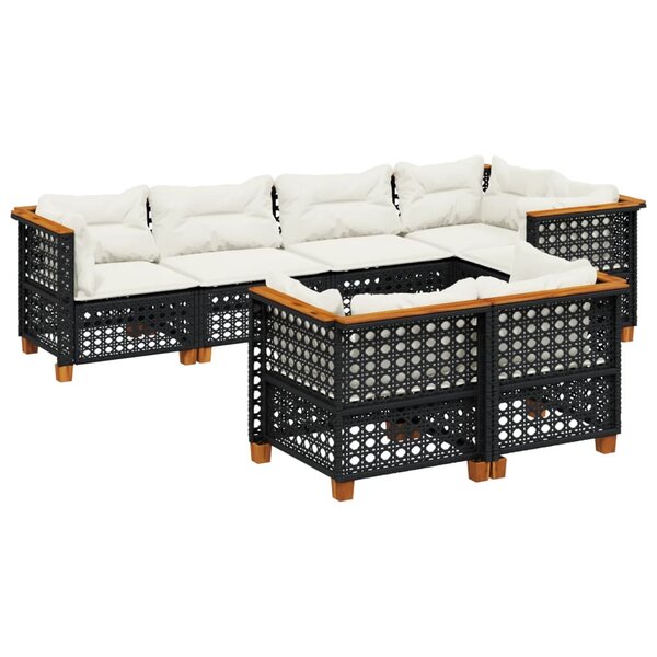 vidaXL Salon de jardin 7 Pièces avec coussins noir résine tressée