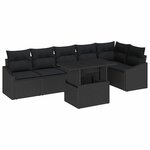 vidaXL Ensemble de canapé de jardin avec coussin Réglable 7 Pièces Noir
