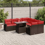 vidaXL Salon de jardin avec coussins 9 Pièces marron résine tressée acacia