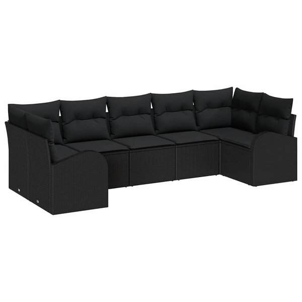 vidaXL Ensemble de canapé de jardin avec coussin 7 Pièces Noir Poly rotin