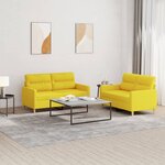 vidaXL Ensemble de canapés 2 Pièces avec coussins Jaune clair Tissu