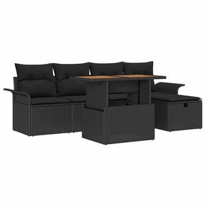 vidaXL Ensemble de canapé de jardin avec coussin 6 Pièces Noir polyrotin