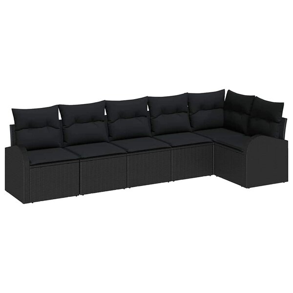 vidaXL Ensemble de canapé de jardin avec coussin 6 Pièces Noir Poly rotin