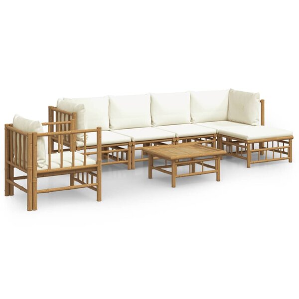 vidaXL Salon de jardin 7 Pièces avec coussins blanc crème bambou