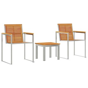 vidaXL Transat 3 Pièces Marron Bois d'acacia massif et acier inoxydable