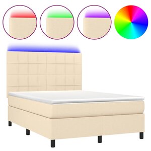 vidaXL Sommier à lattes de lit et matelas et LED Crème 140x200cm Tissu