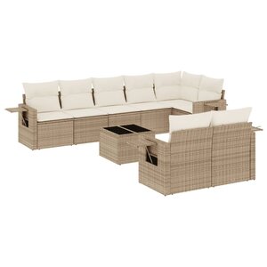 vidaXL Salon de jardin avec coussins 9 Pièces beige résine tressée