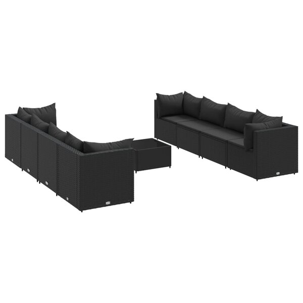 vidaXL Salon de jardin 9 Pièces avec coussins Noir Résine tressée