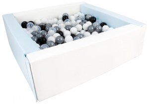 Piscine à balles carrée avec 300 balles - blanc  bleu (pastel)/noir  blanc  transparent  argent