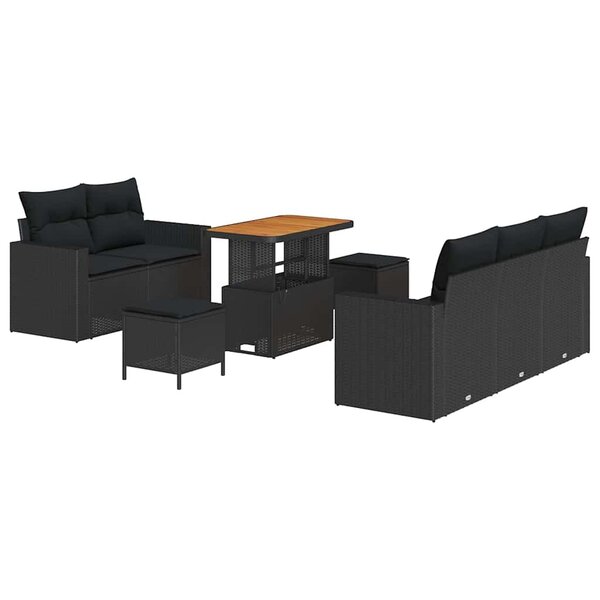 vidaXL Ensemble de canapé de jardin 8 Pièces Noir polyrotin