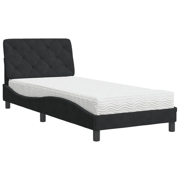 vidaXL Lit avec matelas noir 90x200 cm velours