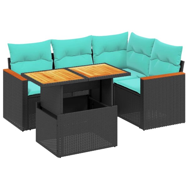 vidaXL Salon de jardin 5 Pièces avec coussins noir résine tressée