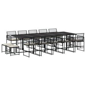 vidaXL Ensemble à manger de jardin 15 Pièces coussins noir résine tressée