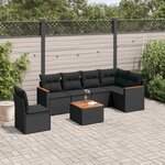 vidaXL Salon de jardin 7 Pièces avec coussins noir résine tressée