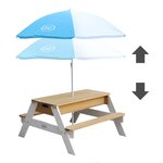 AXI Table de pique-nique à sable et eau et parasol Marron et blanc