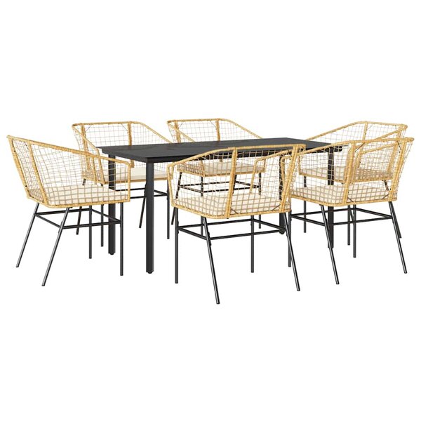 vidaXL Ensemble à manger jardin coussins 7Pièces marron poly rotin verre
