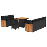 Ensemble de Canapé de Jardin 10 Pièces avec Coussins en Poly Rattan Noir Acacia