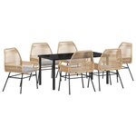 vidaXL Ensemble de Salle à Manger de Jardin 7 Pièces avec Coussins Marron en Rattan Poly